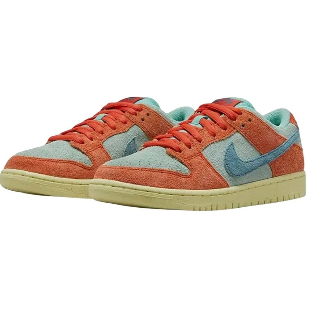 Nike SB Dunk Low Pro Premium Orange Aqua Shaggy Suede Sneakers Mens 11.5 - Picture 3 of 7